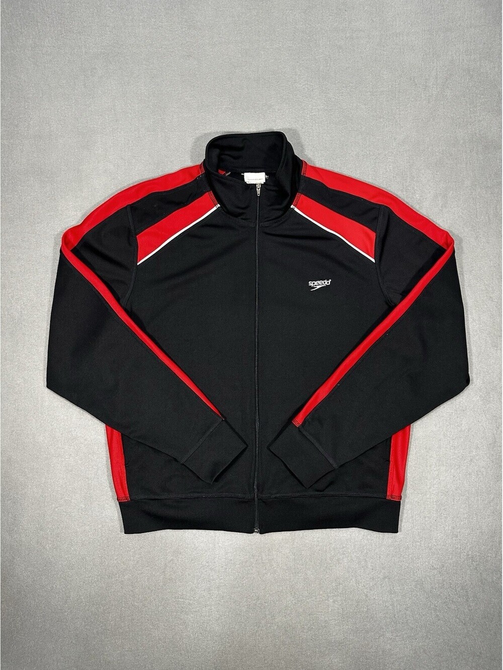 Speedo Mens Track Jacket Large Black Red Full Zip Athletic Running Gym
